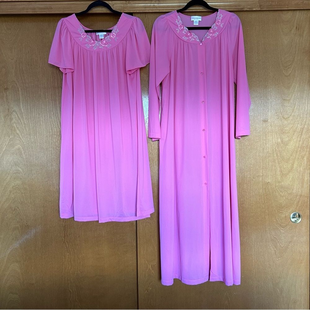 Vintage Shadowline Pink Nightshirt & Gown Set Size Medium